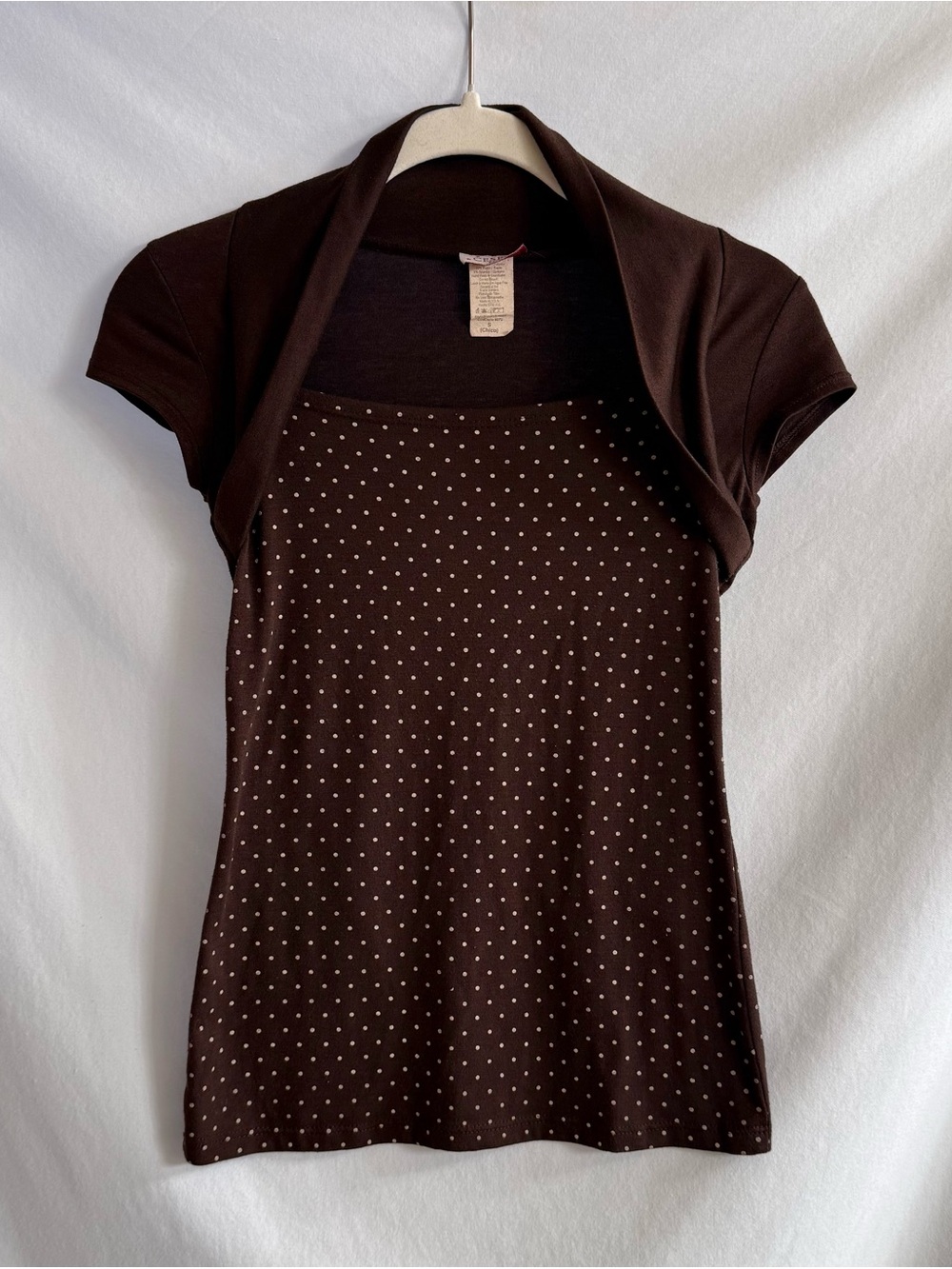 Y2K Brown Polka Dot Short Sleeve Top